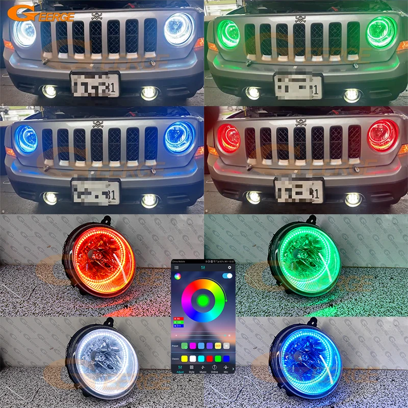 

For Jeep Liberty KJ 2002 2003 2004 2005 2006 2007 Bluetooth App Ultra Bright Multi Color RGB LED Angel Eyes Kit Halo Rings