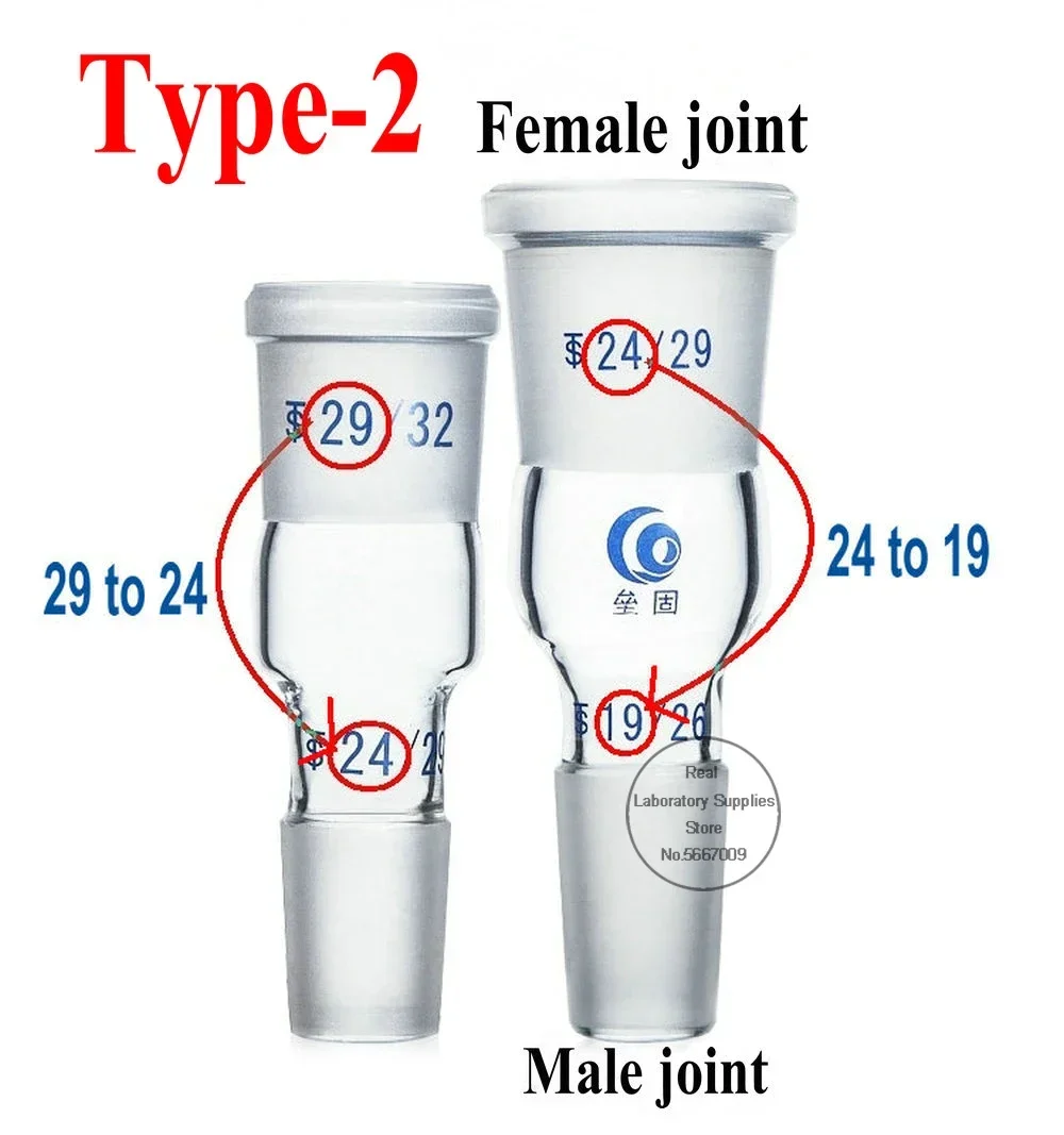 Imagem -03 - Adaptador de Vidro de Laboratório com Fêmea e Macho Conectando Joint Laboratório Suprimentos 24*19 19*14 29*24 19*24 24*29 1pc