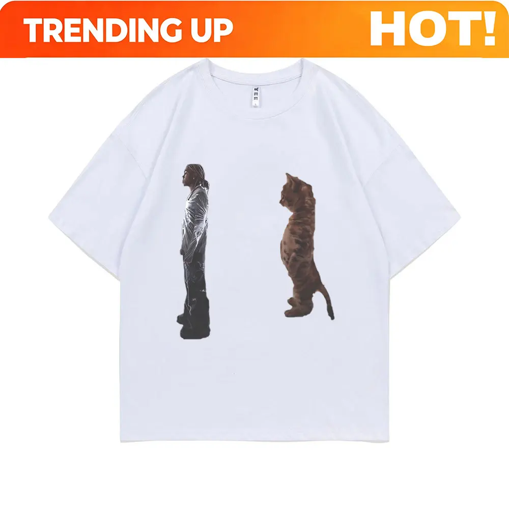 Funny Destroy Lonely Standing Cat Graphic T Shirt Men Women Oversized Pure Cotton T-shirts Opium Playboi Carti Ken Carson Tshirt