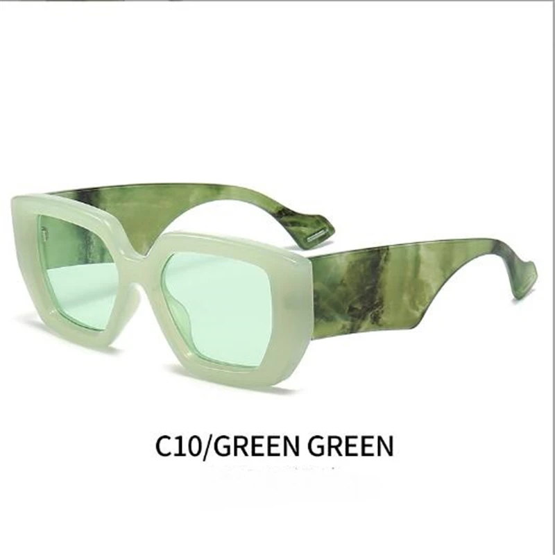 Retro olive green big square frame color contrast sunglasses women round face slimming fashion shading luxury glasses