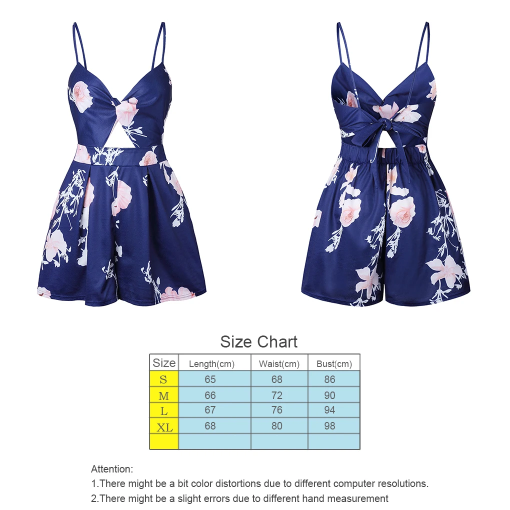 Dames bloemen spaghettibandje meisje uitgesneden shorts backless strik romper jumpsuit