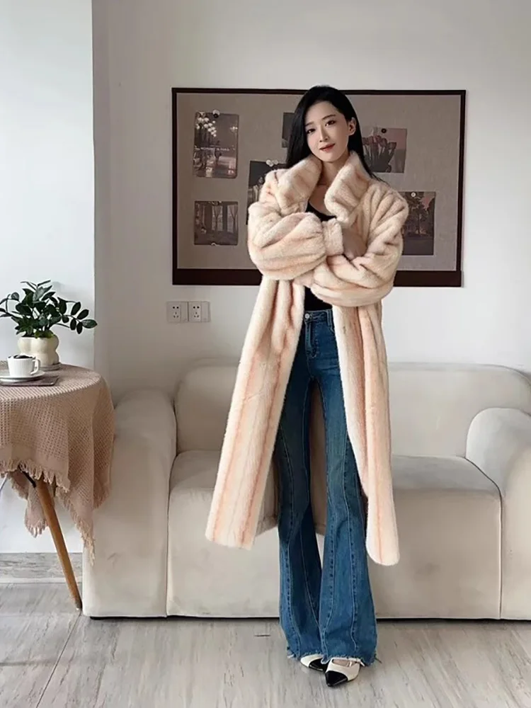 Checkerboard Plaid Faux Fox Fur Coat for Women Long Thick Warm Winter Plush Jacket Artificial Fur Coat Fake Fur Coat Overcoat