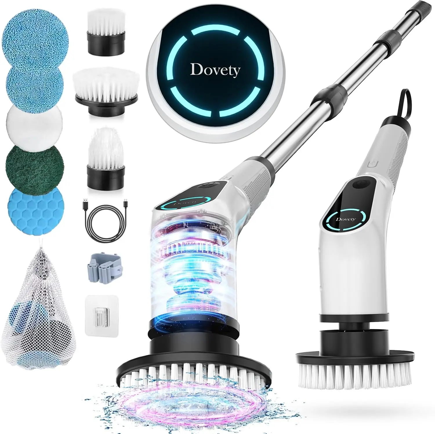 

Cordless Electric Spin Scrubber with 8 Brush Heads, Adjustable Handle & Speed for Bathroom Tile Floor Cleaning