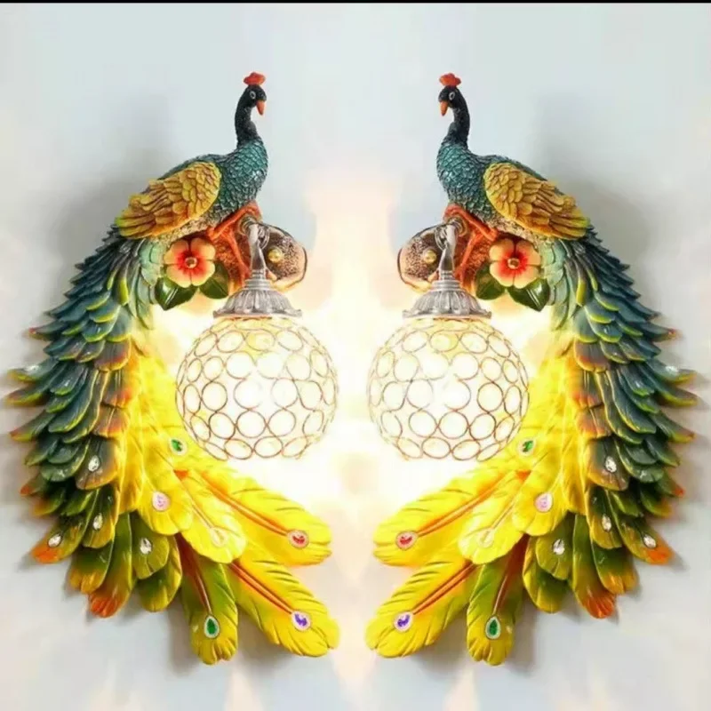 

Creative Resin Wall Lamp Bedroom Bedside Living Room Background wall Lamp Aisle European Retro Peacock Modeling Lamp