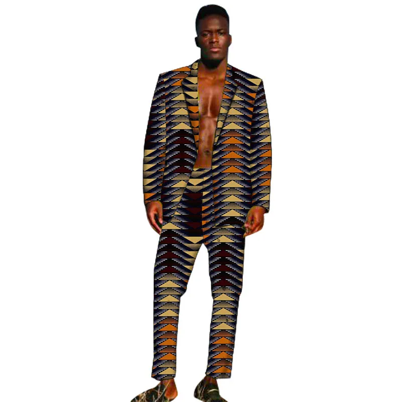 African Groom Suit Men Blazers+Trousers Colorful Print Dashiki Outfits Male Nigerian Fashion Wedding Wear