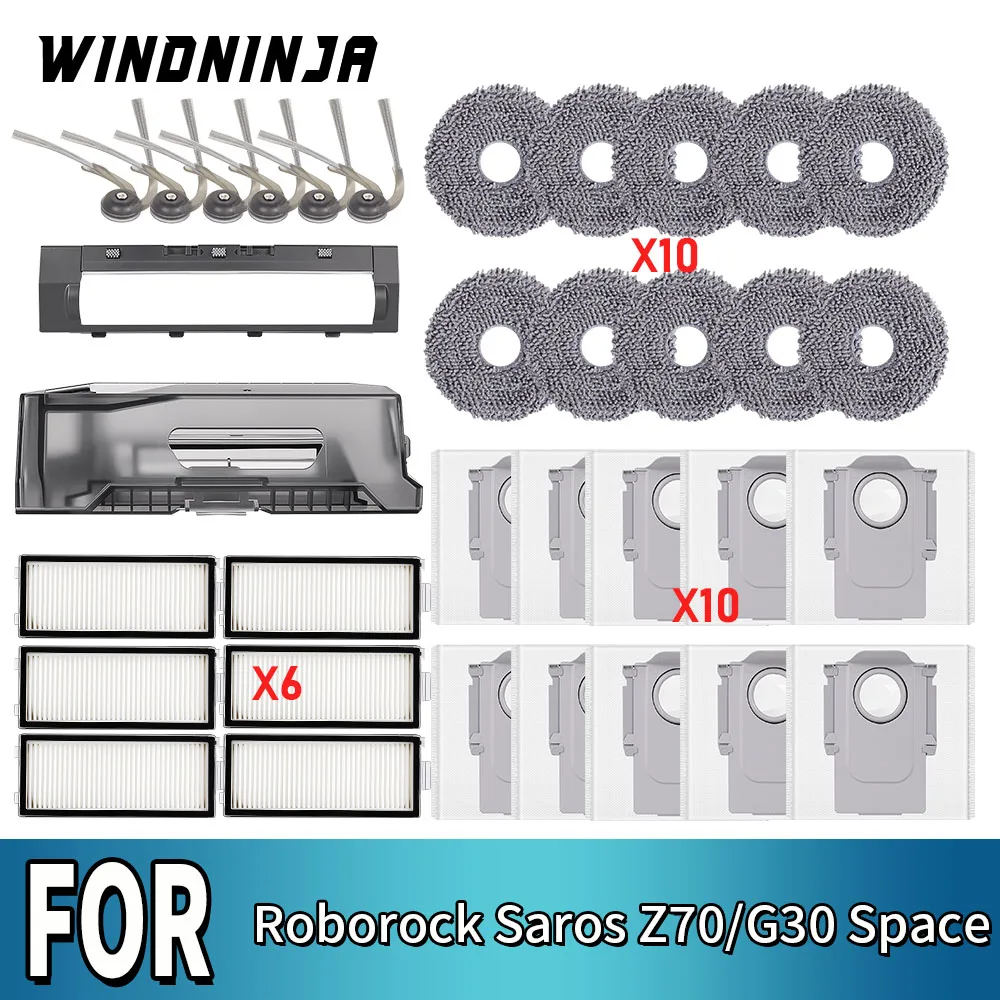 Compatible for Roborock Saros Z70 /G30 Space Robot Vacuum Cleaner Part Side Brush Filter Mop Cloth Dust Bag Dust Box Accessories