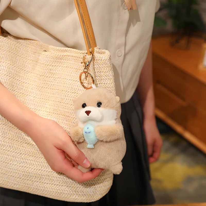 11cm Charming Otter Fish Plush Toys Keyrings Hanging Pendant Props for School Bag Key Wallet Doll Stuffed Toy Kid Birthday Gifts