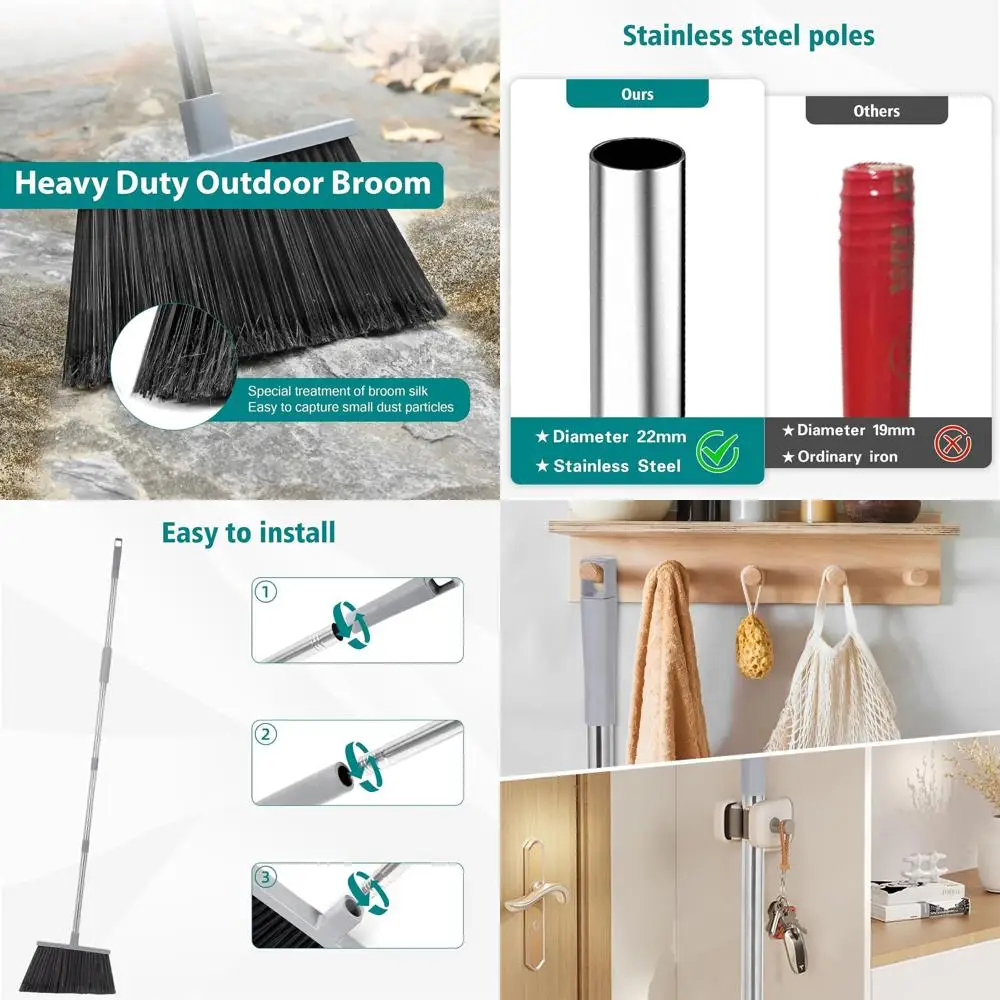 

4-Piece Outdoor Broom Set with 58 Stainless Steel Handle for Hard Bristle Floor Sweeping in Home, Commercial, and Industrial Spa