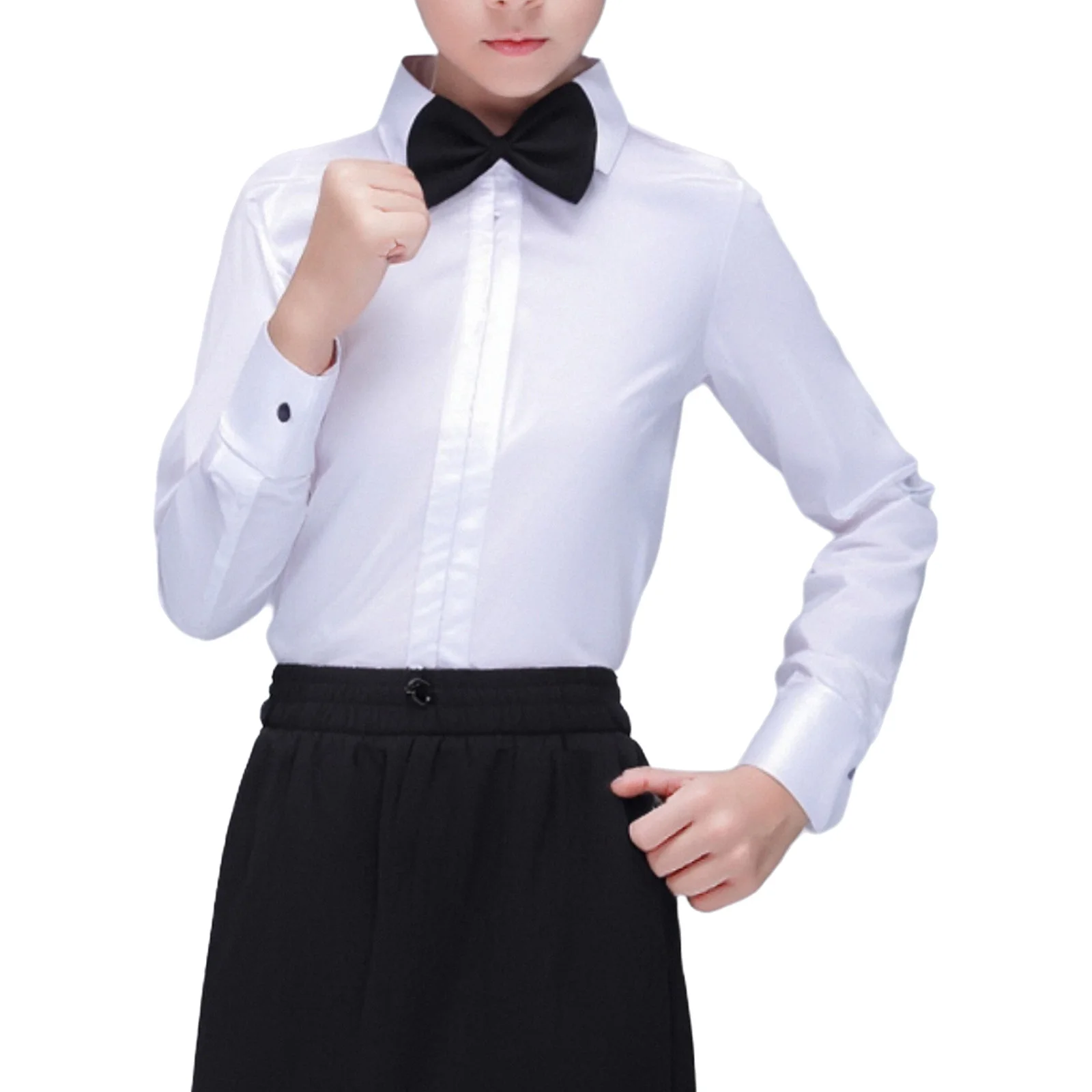 

Boys Latin Ballroom Dance Leotard Long Sleeve Bodysuit with Bow Tie for Salsa Tango Performance Competition Examination Suit