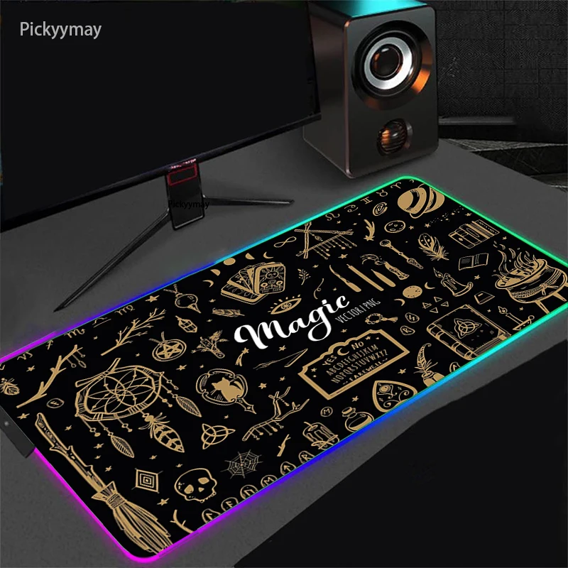 Witches Moon Tarot Pc Gamer Mousepad LED Light Gaming Accessories Large Mouse Pad RGB Rug Desk Mat Table Carpet Xxl Mouse Mat