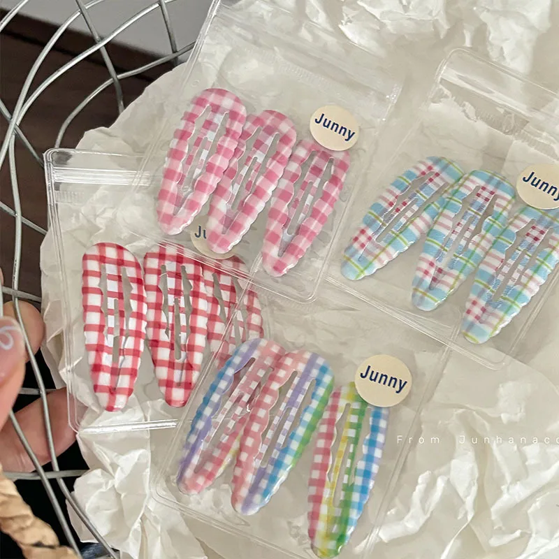 College Style Colored Plaid Water Drops BB Clip Suit Cute Young Student Female Broken Hair Fringe Hairpin New