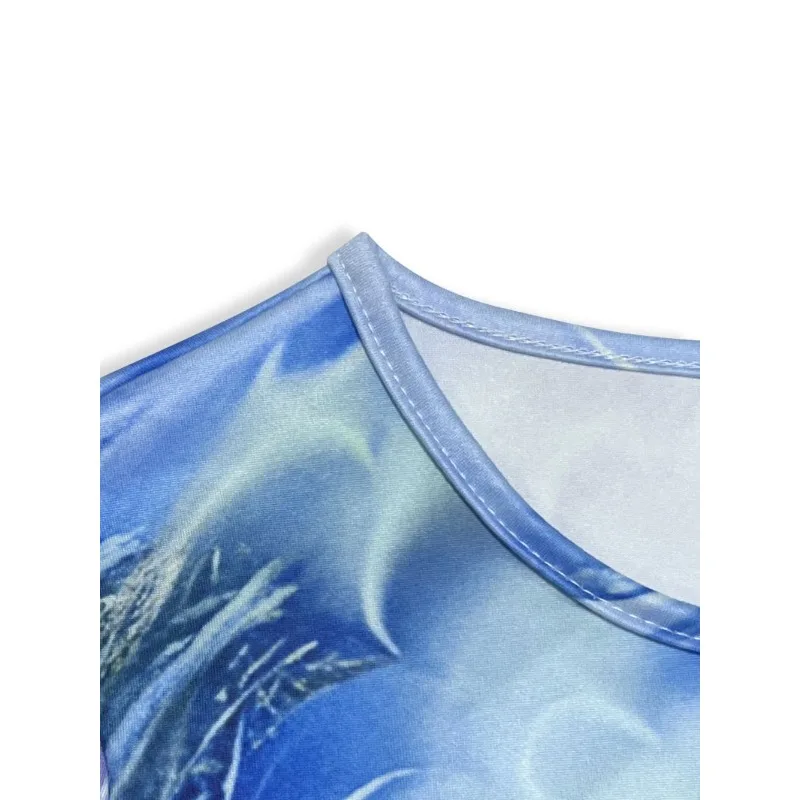 ชุดเดรสยาวถึงข้อเท้าพิมพ์ลายฟีนิกซ์ 3 มิติสีสันสดใส ชุดเดรสลำลองริมทะเลสำหรับวันหยุดกลางแจ้ง ทันสมัยและสง่างาม