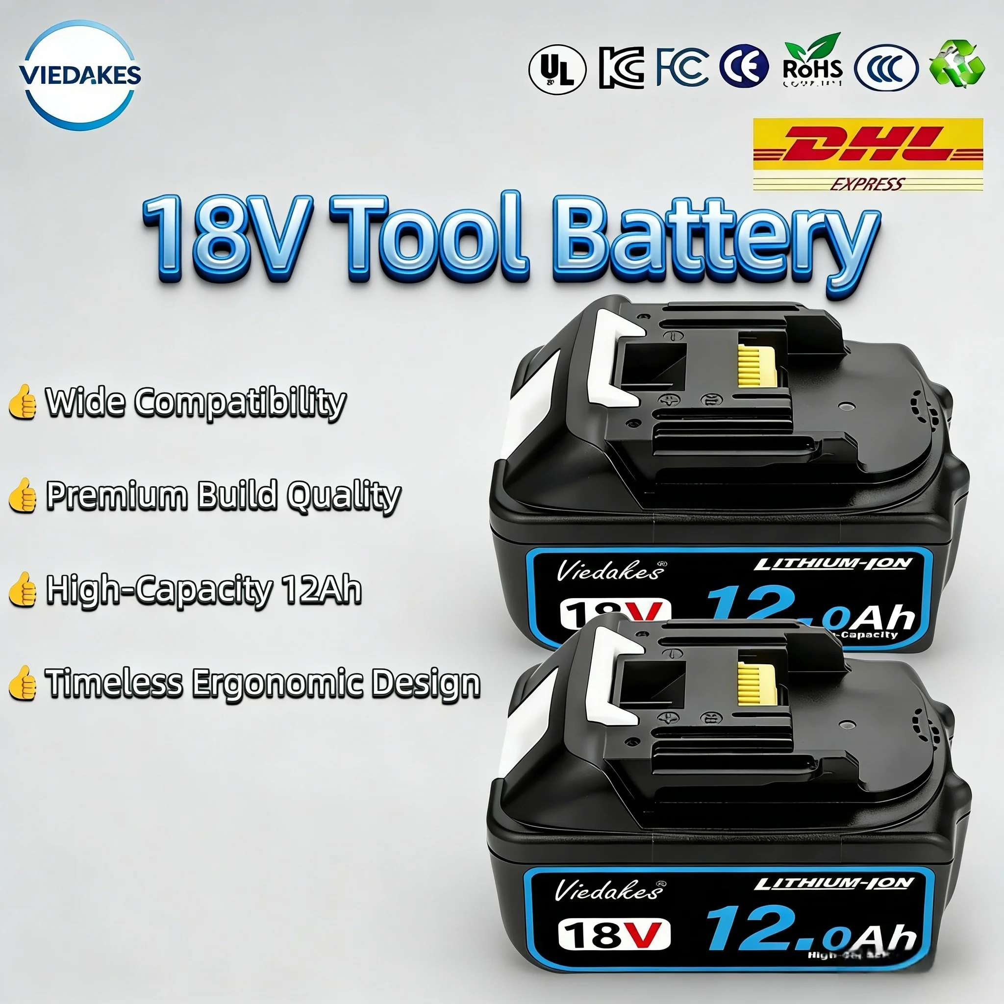 

Viedakes Original 8Ah High Efficiency Rechargeable 18650 Battery 18650 аккумуляторы 배터리 for makita 18v, Fit BL1815 BL1830 BL1840