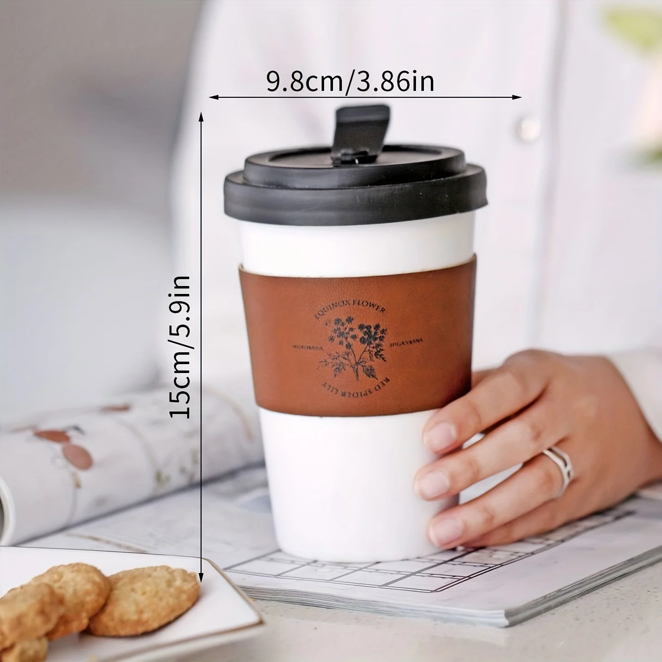 Ceramic heat insulation anti-scald coffee mug, PU sleeve to-go cup, portable water cup