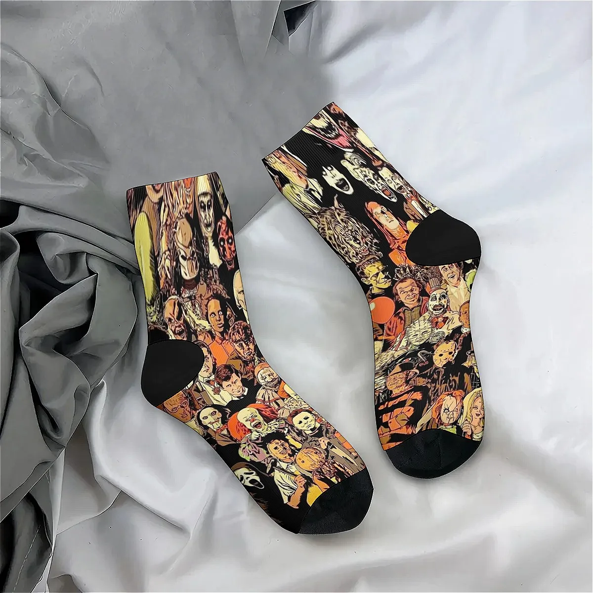 Horrorfilmfigur Hip Hop Herrensocken Neuheit Trend Crew Socken Retro Casual Style Stretch Komfortsocken perfektes lustiges Geschenk