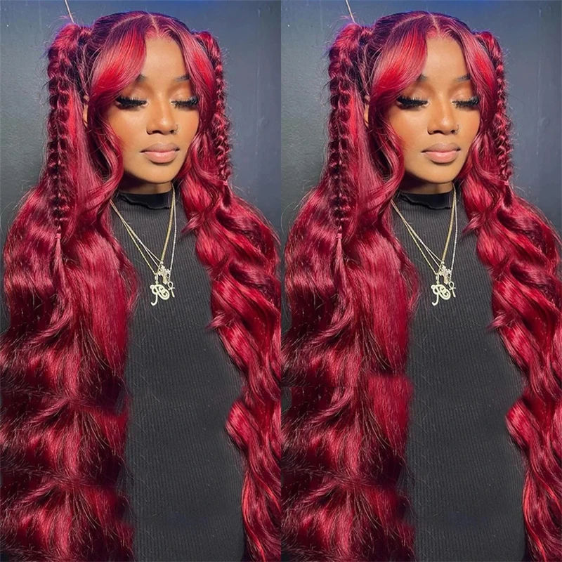 180 Density 32 34 Inch 99J Burgundy Body Wave Wigs 13x6 HD Lace Frontal Wig 13x4 Lace Front Human Hair Wine Red For Women