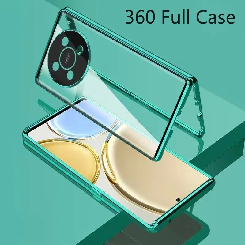 360 Full Case For Huawei Nova Y91 Case Double Sided Magnetic Adsorption Metal Tempering Glass Protection Cover Nova Y 91 Bumper