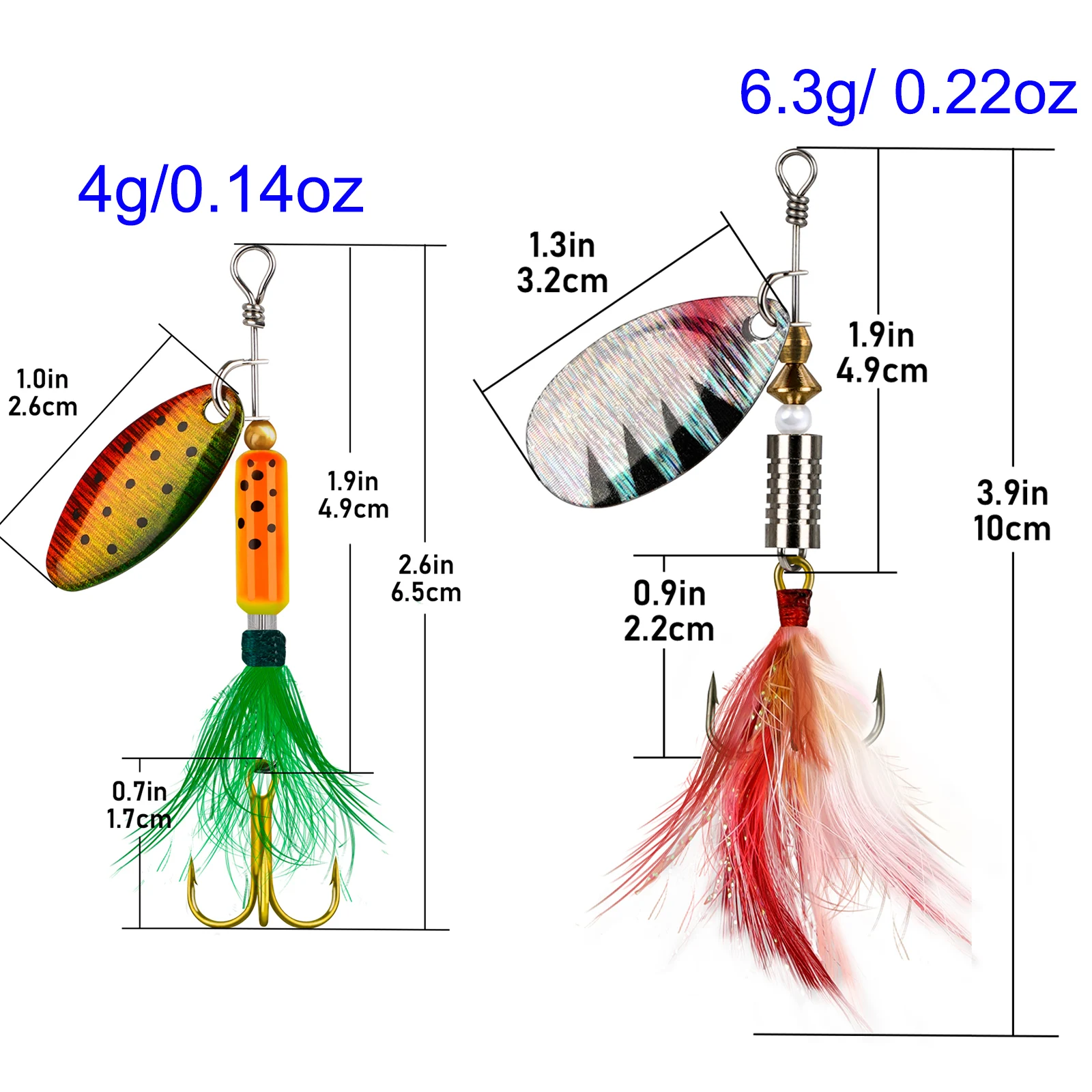 

1pc Spinner Baits 4g 6.3g Spinner Jigging Spoon Trout Lures Metal Hard Fishing Lure With Feather Treble Hooks For Pike Fishing