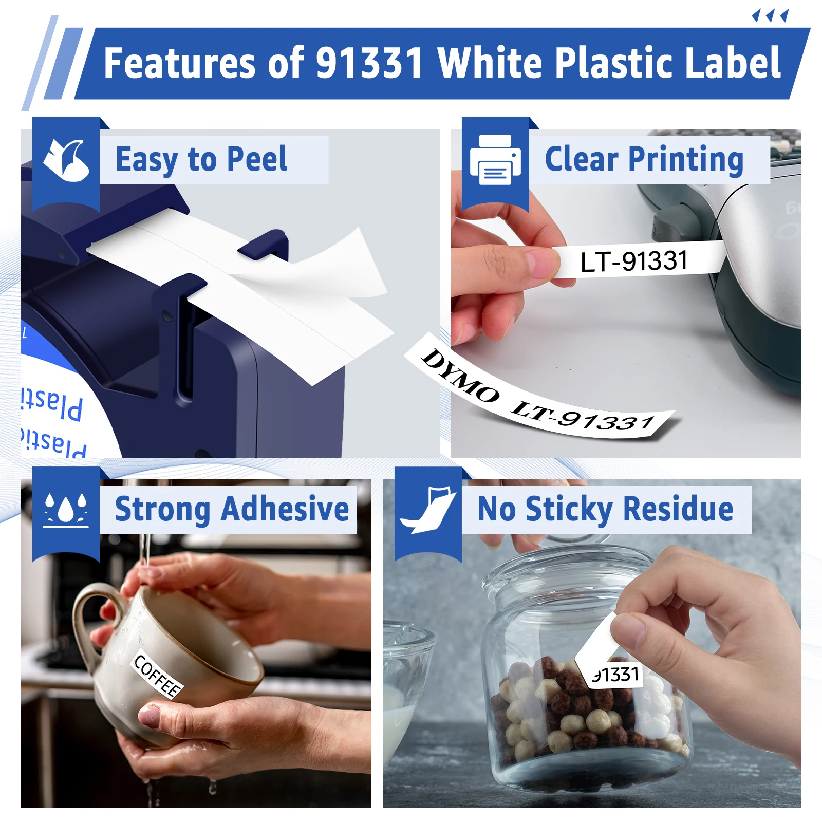 شريط NineLeaf 12 مم متوافق مع ملصق الشريط البلاستيكي DYMO LetraTag 91330 91331 لآلة وضع العلامات LetraTag LT-100T LT-100H