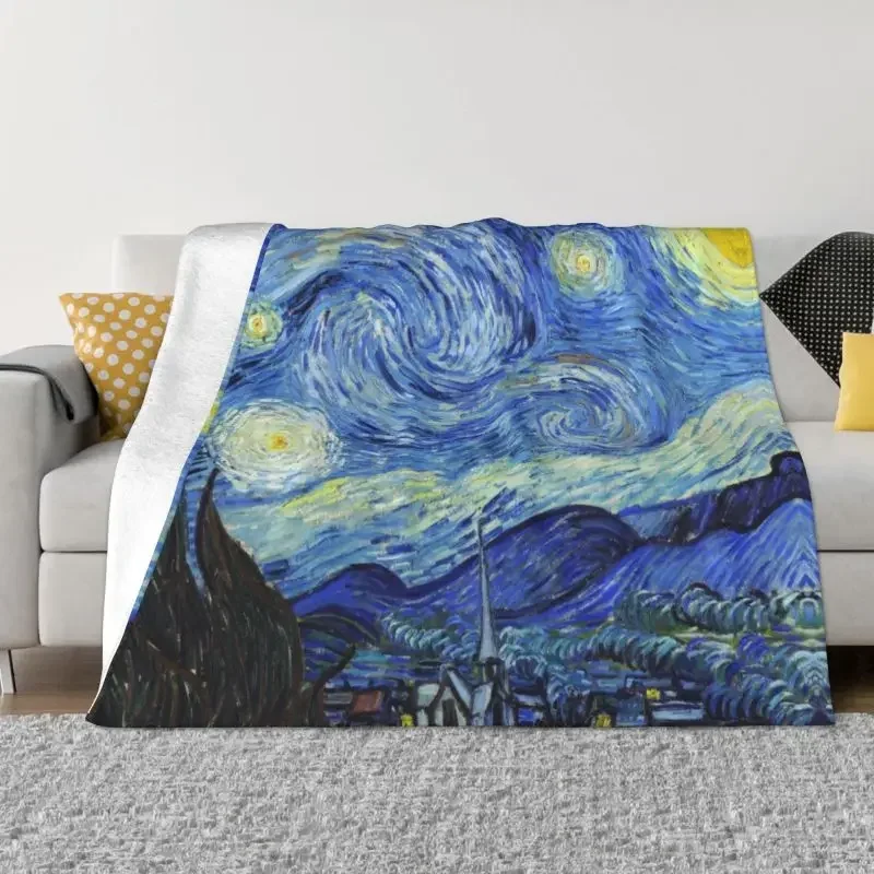 

Одеяло в стиле звездной ночи, удобное мягкое фланелевое одеяло с рисунком Винсента Ван Гога, для дивана, путешествий, спальни, на осень
