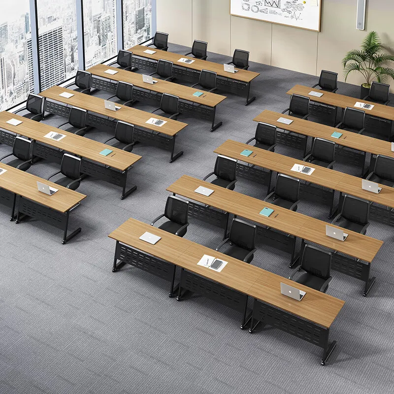 Mobile Long Office Desk Folding Chair Combination Metal Spliced Computer Table for Classroom Conference Negotiation Teaching