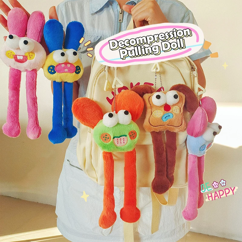 Fun Creative Monster Head Pull-out Doll Toy Cute Cartoon Plush Doll Keychain Backpack Pendant Bag Decoration For Couple Gifts