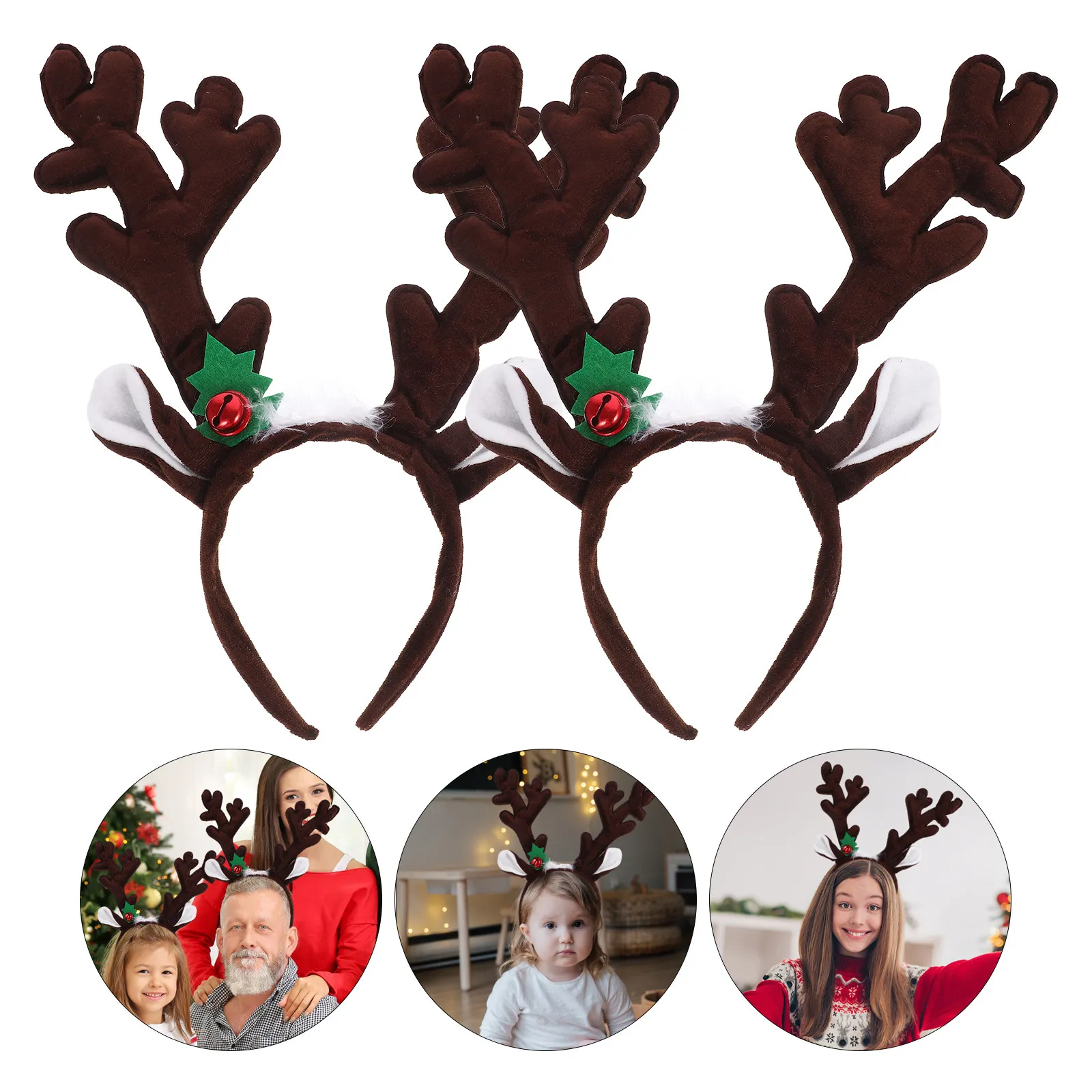 Christmas Antler Headband Set – 2pcs Festive Hair Band for Holiday Party, Photo Prop & Xmas Celebration