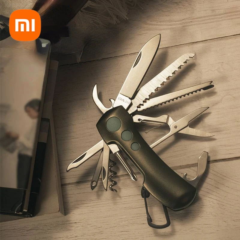 Xiaomi-Couteau de survie de camping 15 en 1, en acier inoxydable, mini couteau suisse pliant, porte-clés, outils portables pour l\'extérieur