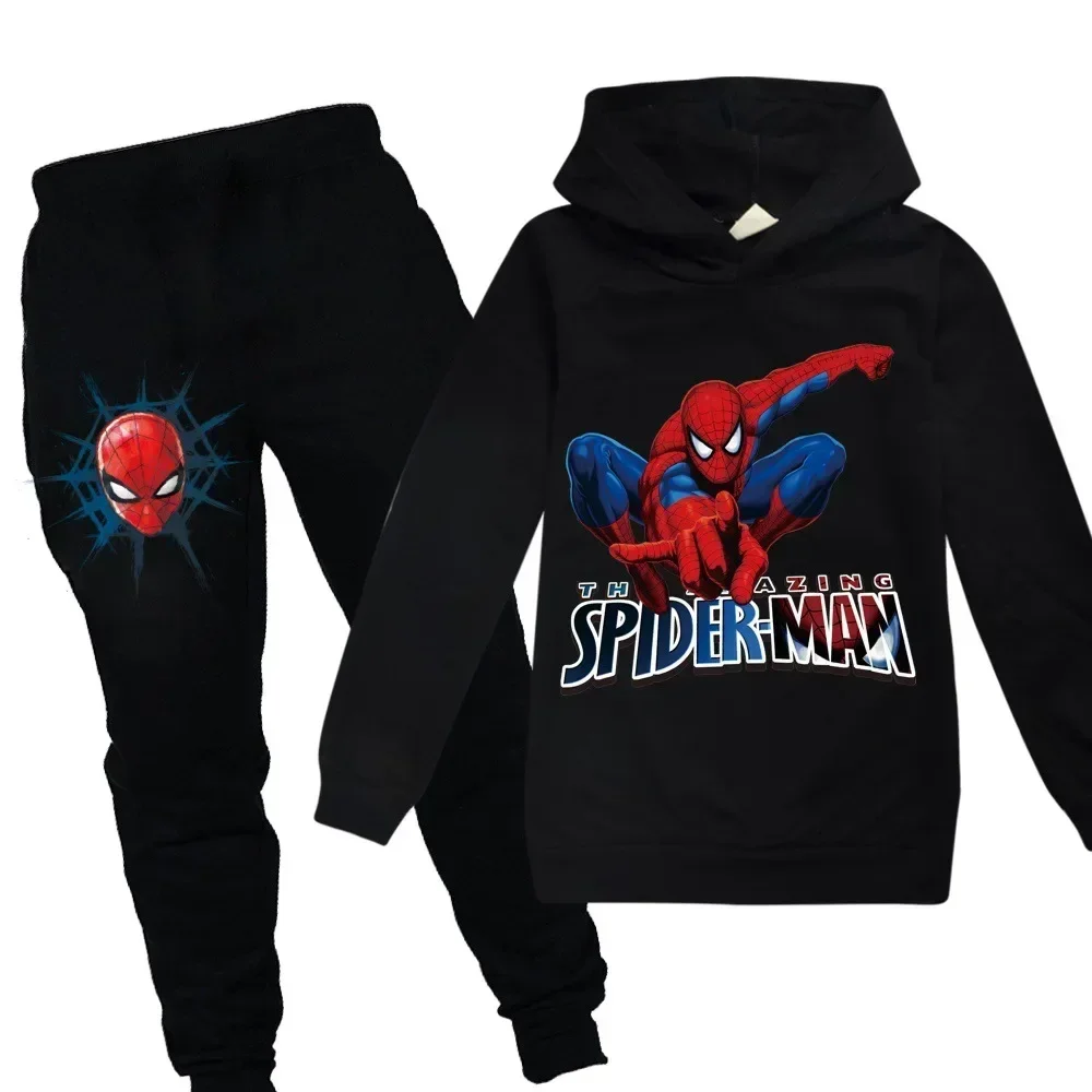 Marvel Spider Man  Kids  Boy Girl Hoodies Pants Suit Cartoon Spiderman Print Children's Clothing Set Sweatshirts Casual