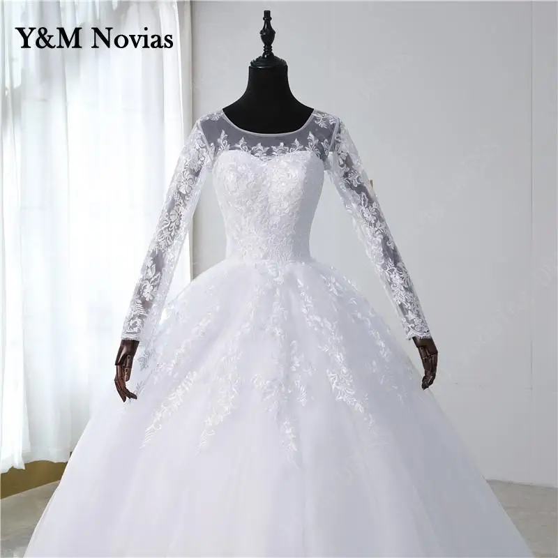 2021 Wit Ivoor Champagne Sweetheart Vestido De Noiva Trouwjurk Volledige Mouw Lange Trein Custom Plus Size Bruid Tule Mariage