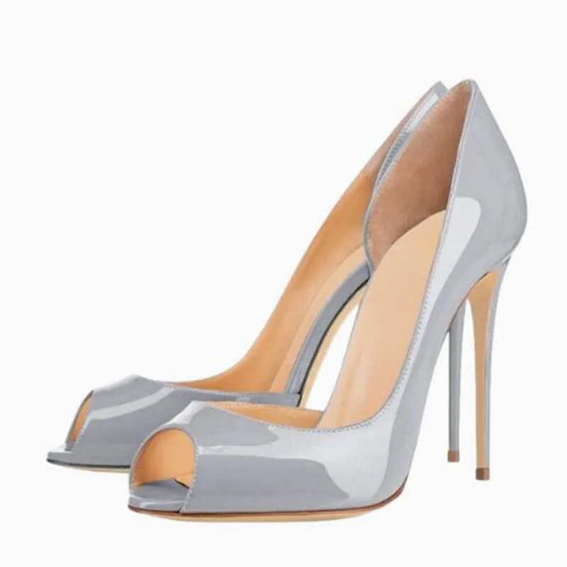 مثير أسود رمادي عارية براءات الاختراع والجلود اللمحة تو قطع خنجر مضخات المرأة الضحلة الانزلاق على عالية الكعب مأدبة فستان أحذية سيدة