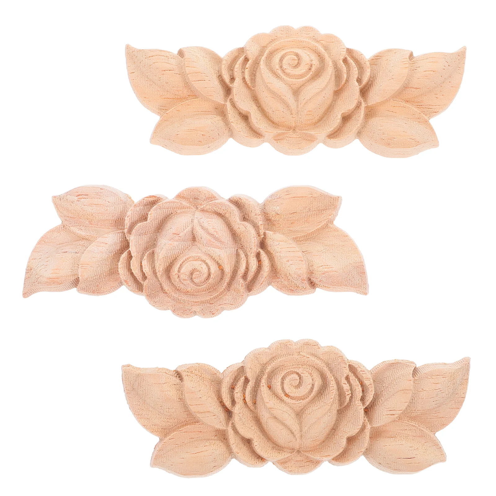 3 قطع من زينة الورد الخشبي المنحوتة غير المطلية DIY لتزيين الأثاث لباب خزانة الحائط ومرآة السرير ومرصعة السقف