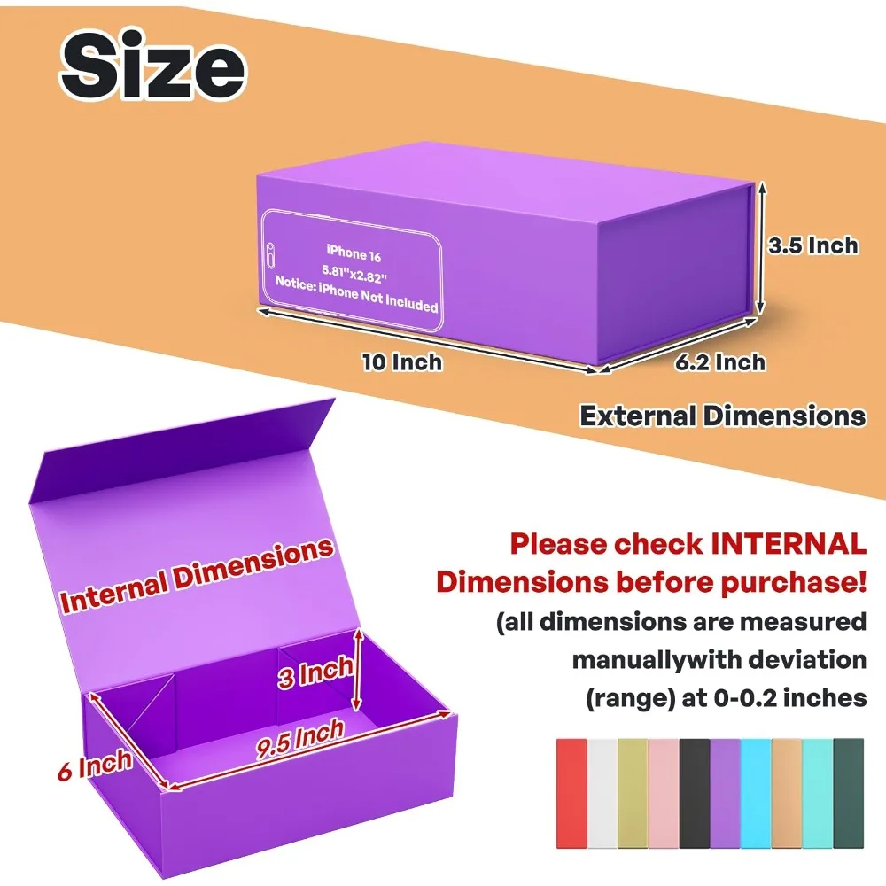 Collapsible Magnetic Closure Gift Box for Presents Bridesmaid Proposal Wedding Christmas Halloween Birthday Party Favor Packaging 9.5x6x3 Inches - view 3