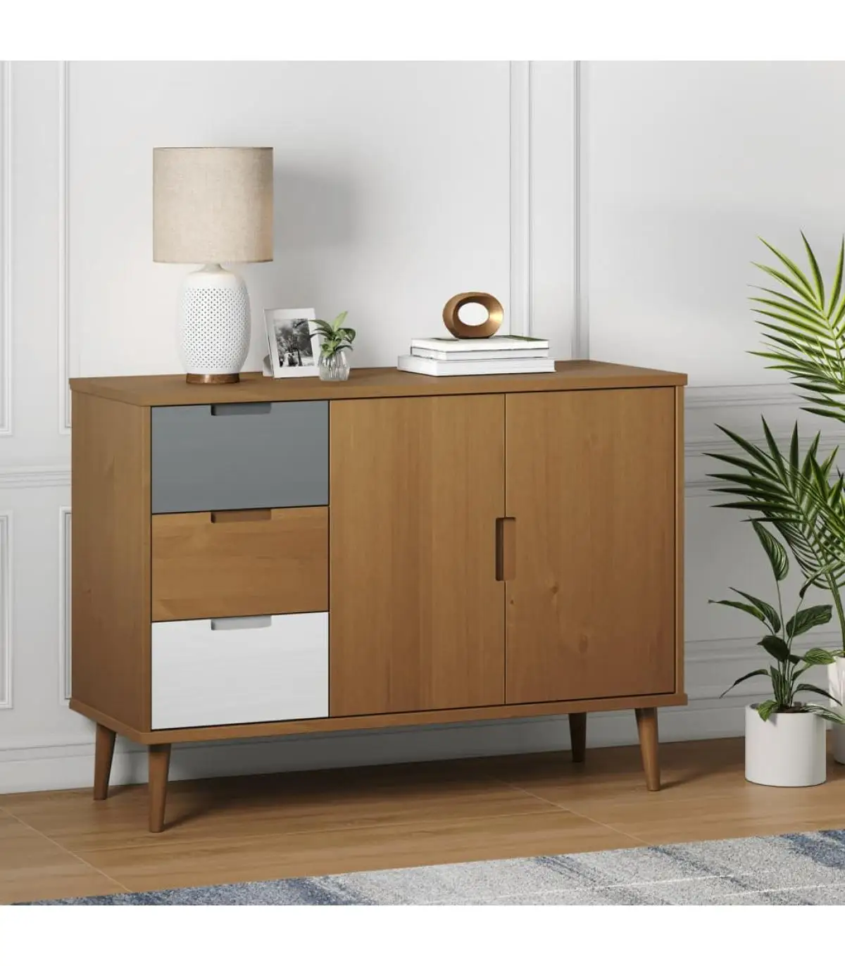 Solid wood brown pine sideboard 113x40x80 cm