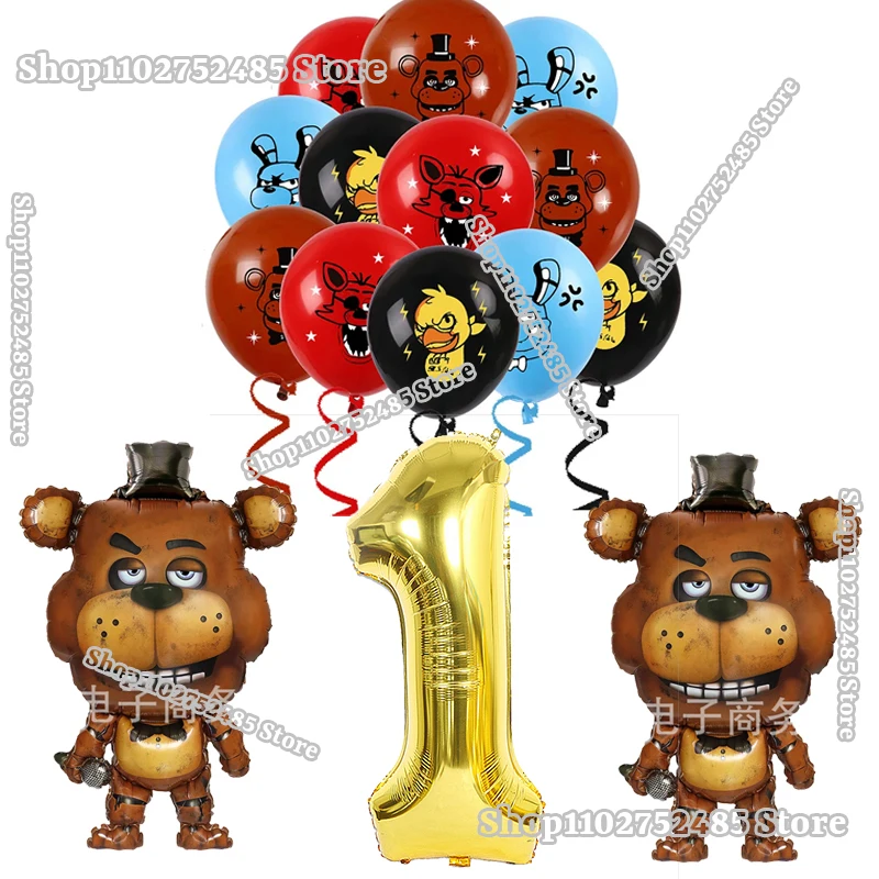 Globos de Freddy de FNAF para Fiesta de Cumpleaños Infantil, Decoración de Figuras de Five Nights at Freddy's, Globo de Fondo, Globo de Látex, Globo de Papel de Aluminio