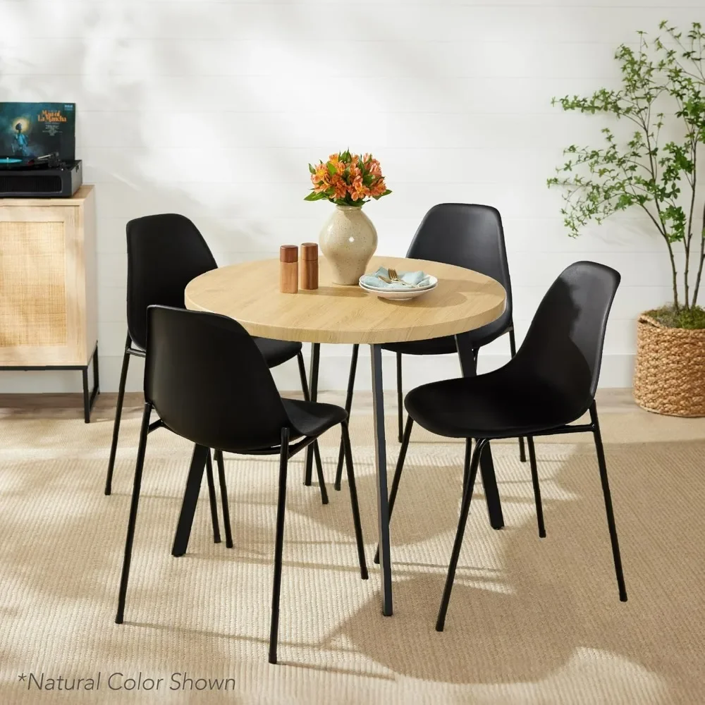 

Space-Saving Dinette for Home Mid-Century Modern 35.5in Dining Table, Kitchen, Apartment w/Steel Legs - Black