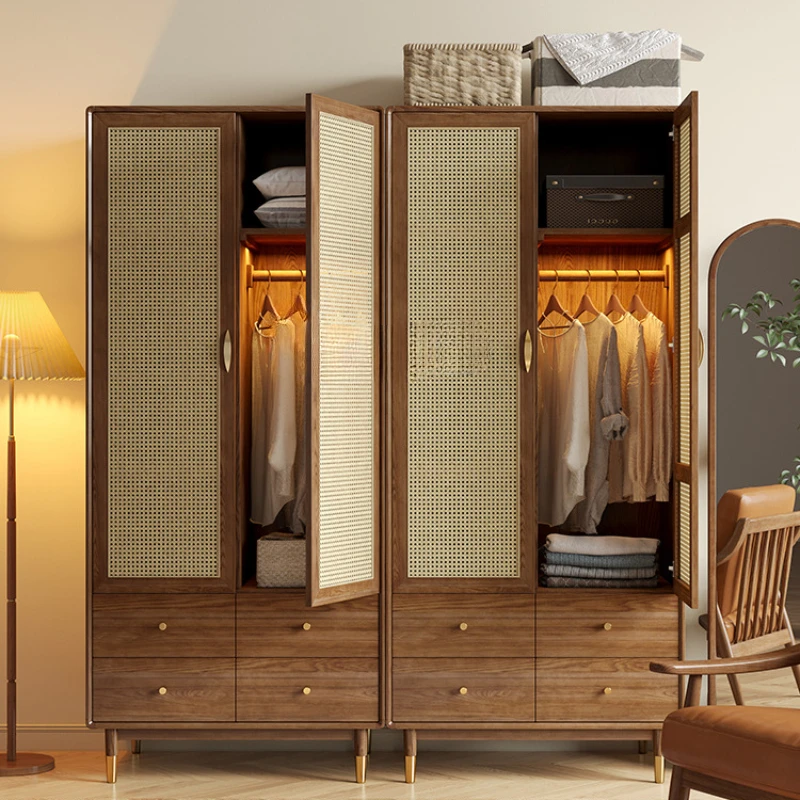 

Nordic Rattan Wardrobe Simple Ash Bedroom Light Luxury Modern Solid Wood Storage Cabinet