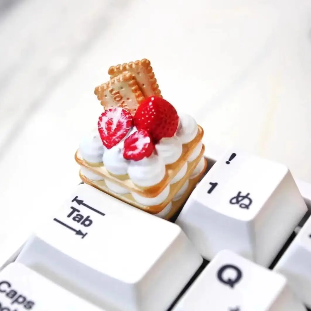 Cream Strawberry Pancake Resin Keycap Mini Simulated Food Ornament Custom Decor Accessory For MX Mechanical Keyboard