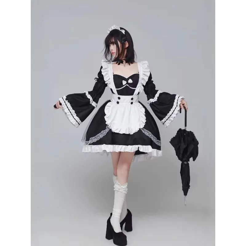 FallenVex Store Women Classic Maid Outfit Cosplay Dress with Apron Ruffle Lace Anime Costume for Party Stage Comic Event