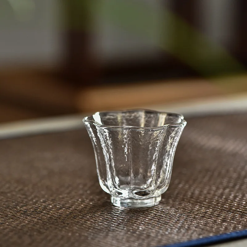 Thickened Heat-Resistant Petal Hammer Pattern Glass Teacup Tea Cup Household Single Cup Personal Cup Tea Ceremony Tea Set Cup