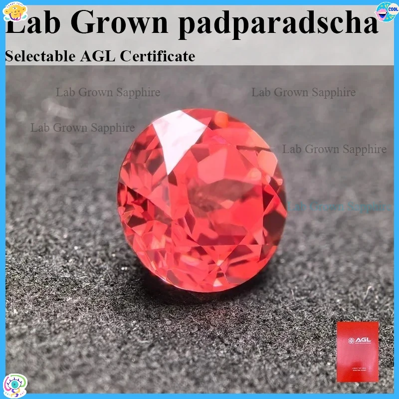 

Lab Grown Padparadscha Gemstone Round Cut Fire Lotus Color Sapphire
