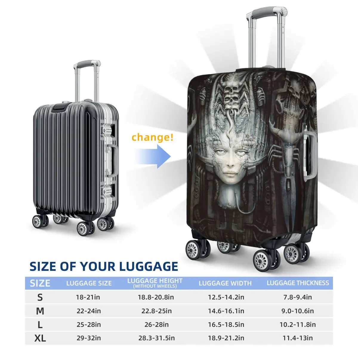 Hr Giger - Li - Painting Suitcase Cover Protection Elastic Travel Luggage Protector Covers for 18-32 Inch