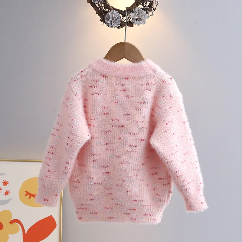 Children Autumn Winter Knitwear Love Heart O-Neck Pullovers Loose Colorful Spot Sweater Top New Girl Long Sleeve Clothes GY10291