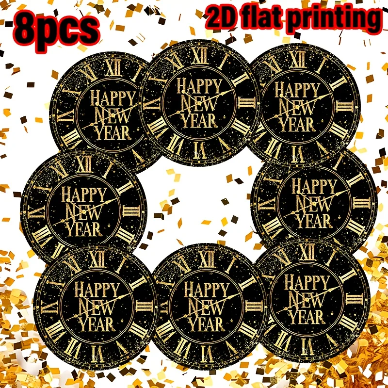 6/8 قطعة مجموعة المفارش السنة الجديدة ساعة العد التنازلي نمط البوليستر الجدول الحصير عطلة الطعام سنة جديدة سعيدة مهرجان الديكور