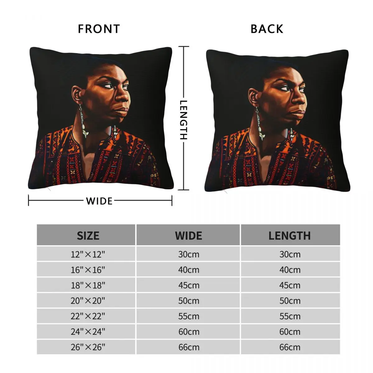 Nina Simone Painting Square Pillowcase Polyester Linen Velvet Printed Zip Decor Pillow Case Room Cushion Case 45x45