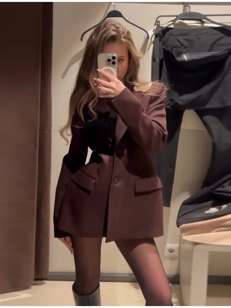 Spring Shoulder Pad Women's Black Blazer Fashion Lapel Flap Pocket Slim Button Suit Jacket Female New Lady Commute Outwear MBX5