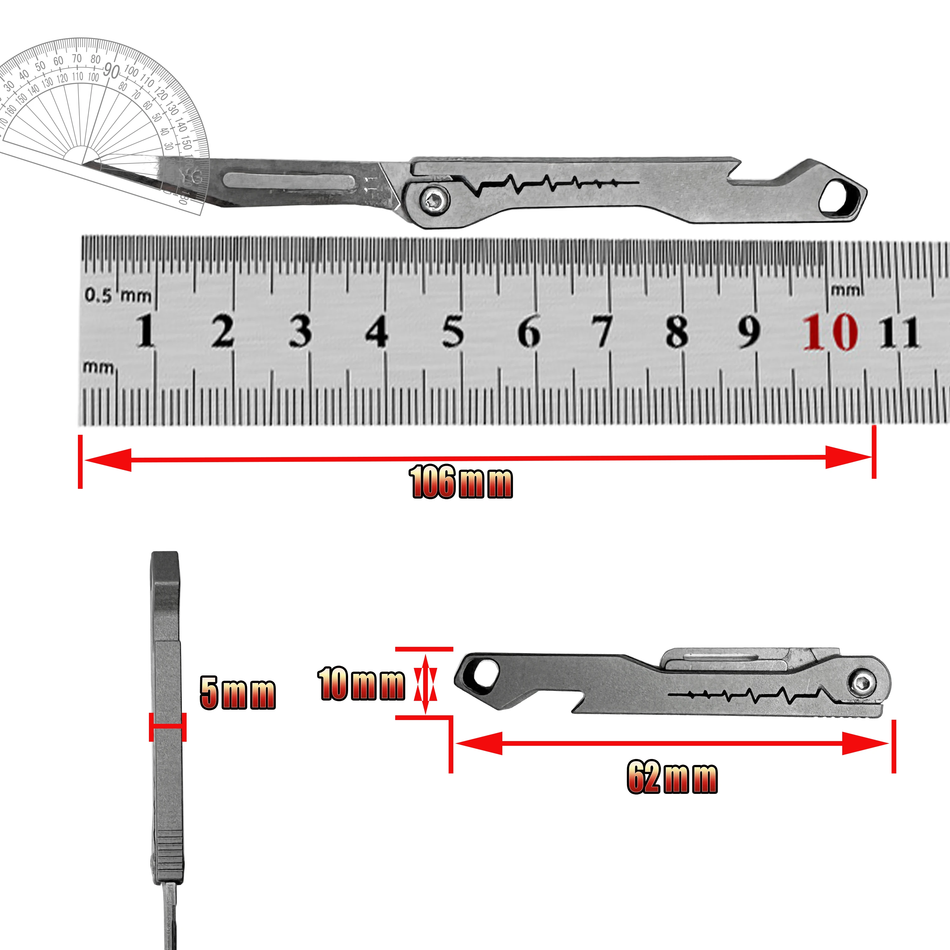 فتاحة زجاجات صغيرة من التيتانيوم قابلة للطي سكينة متعددة الوظائف محمولة تفريغ سلسلة مفاتيح البريد أداة EDC للتخييم في الهواء الطلق #3