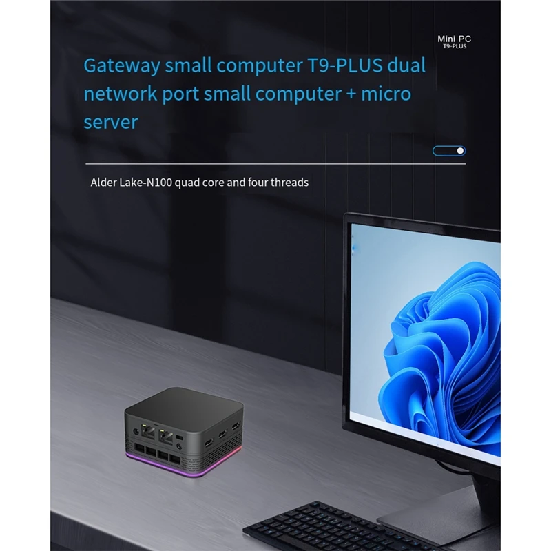 T9 Plus Mini PC  Alder Lake  DDR5 8+128GB Quad-Core Quad-Threaded Dual Gigabit Ethernet Ports Mini PC