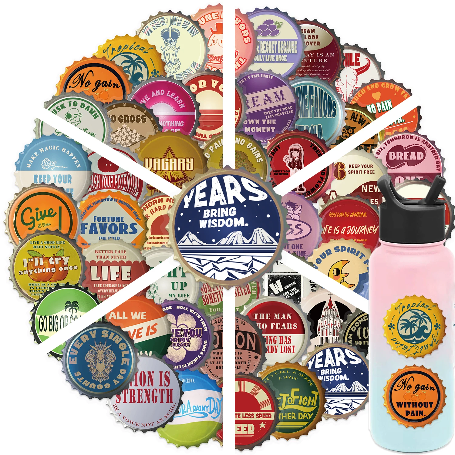 50pcs Bottle Cap Creativity Graffiti Stickers Suitable for Decorative Phone Case, Water Cup, Guitars, Creative Waterproof Decals