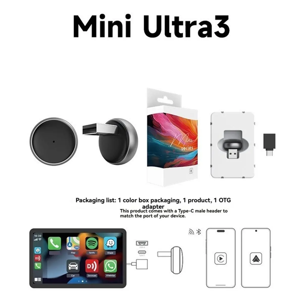 DT89 HOT Ultra3 2 In1 Wireless Carplay Android Auto/Carplay USB Dongle Smart AI Box Adapter Wired Carplay to Wireless